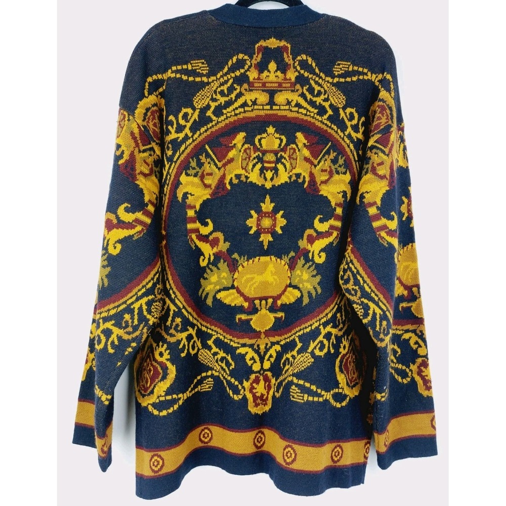 Vintage Jones New York Cartigan Sweater Size L Navy Gold Lambswool Button Front - Picture 6 of 6